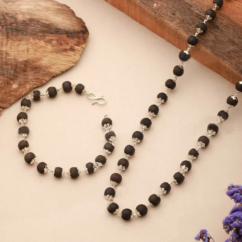 Silver Plated Karungali Mala & Bracelet Combo for Men – Energy, Protection & Style