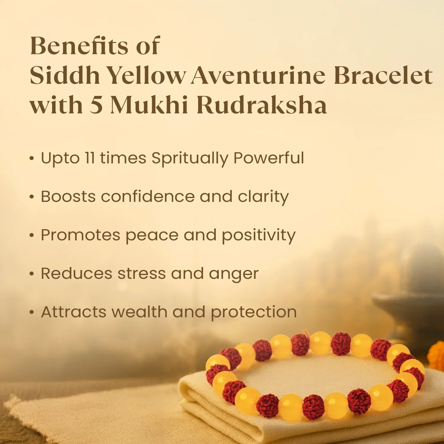 Kashi Siddh Yellow Aventurine Bracelet with 5 Mukhi Rudraksha