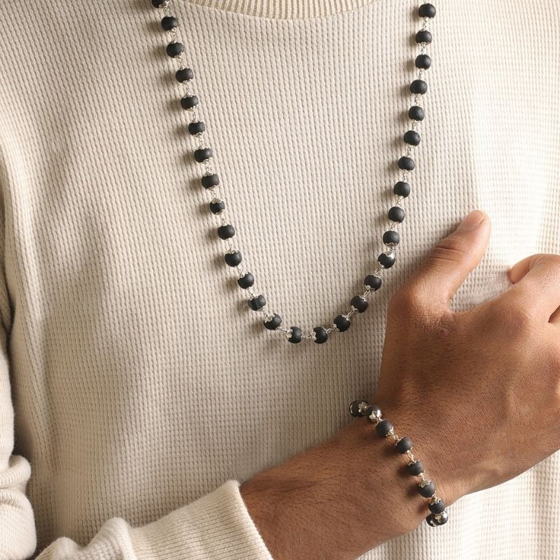 Silver Plated Karungali Mala & Bracelet Combo for Men – Energy, Protection & Style