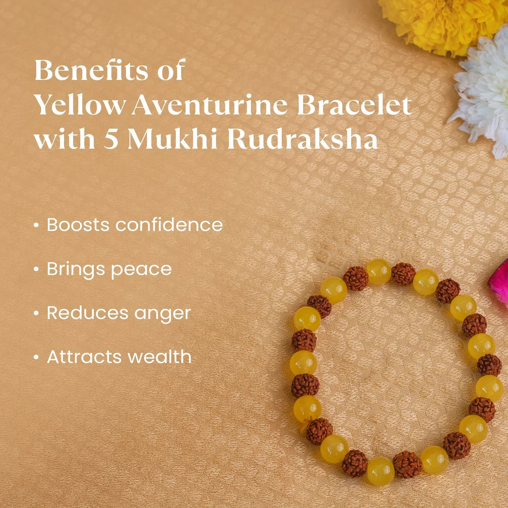 Yellow Aventurine Bracelet with 5 Mukhi Rudraksha