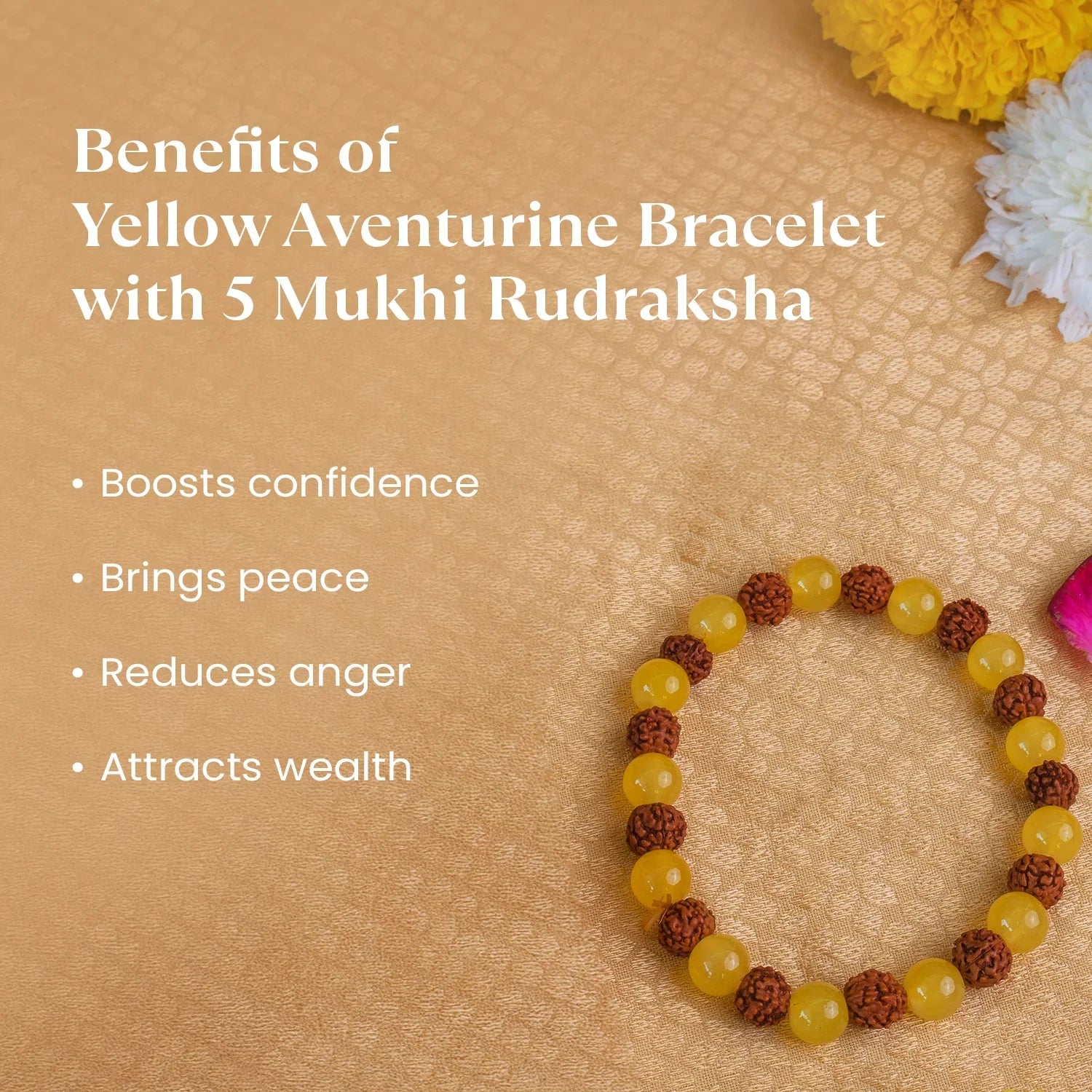 Yellow Aventurine Bracelet with 5 Mukhi Rudraksha