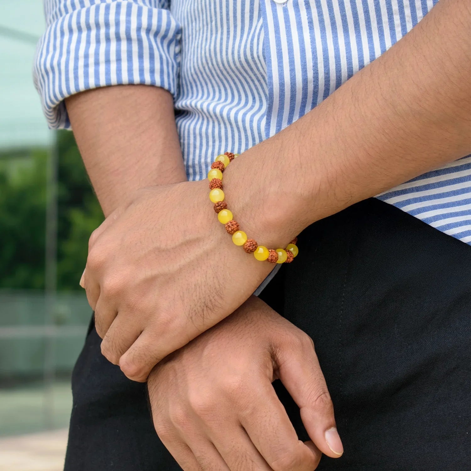Yellow Aventurine Bracelet with 5 Mukhi Rudraksha